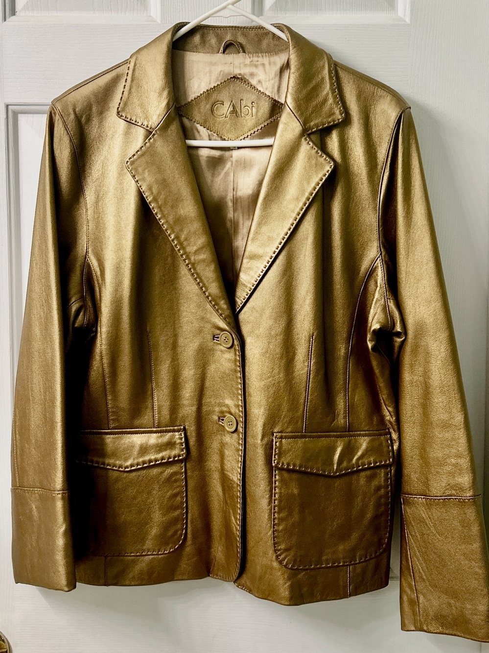 CAbi dark Metallic Gold Leather Blazer,sz.16, perfect condition-button,2 pockets